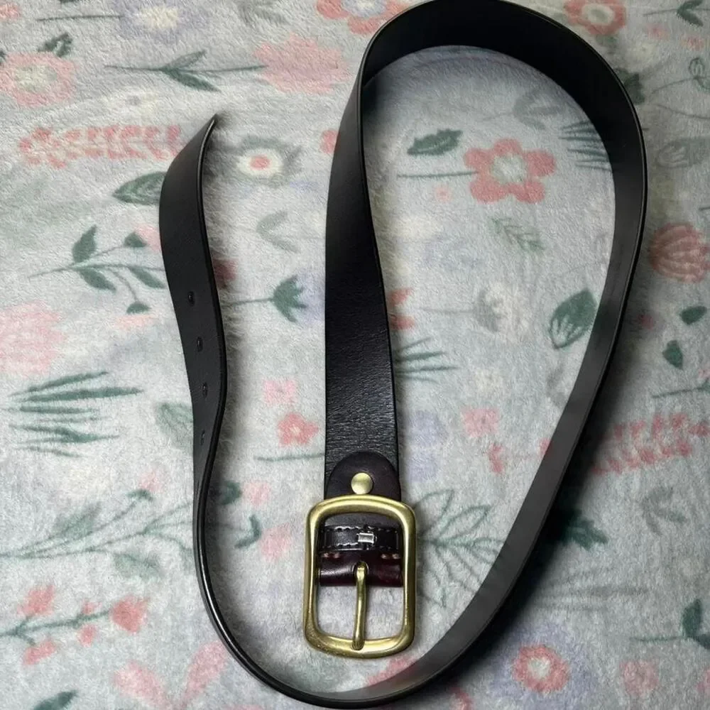 Brown Gold Leather Belt 50 Inches Western Retro Classic Vintage Boho 70s 90s Men